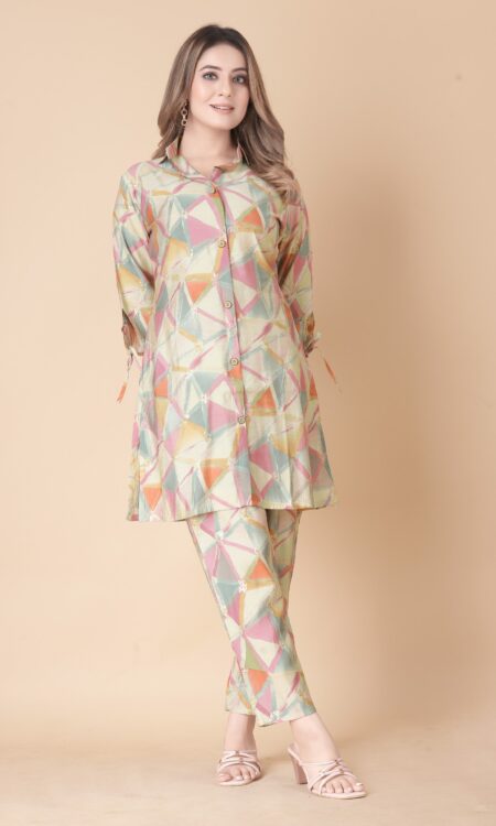 Foil Printed Multi-Color Triangle Print Co-Ord Set