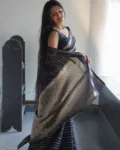 Black & Silver Combination Pure Soft Semi-Silk Saree Stylish Blouse – Suratm 8