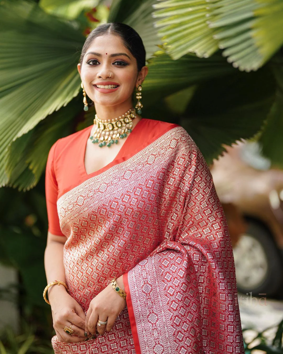 Light Peach Pure Soft Semi-Silk Saree Stylish Blouse Piece – Suratm 1