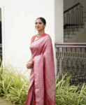 Light Peach Pure Soft Semi-Silk Saree Stylish Blouse Piece – Suratm