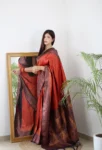 Red & Navy Blue Combination Pure Soft Silk Saree with Stylish Blouse Piece