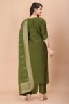 Mehndi Green Embroidered Viscose Silk Kurta Set 5