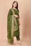 Mehndi Green Embroidered Viscose Silk Kurta Set with Trousers & Dupatta