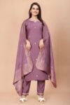 Pastel Purple Embroidered Viscose Silk Kurta Set 1