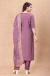 Pastel Purple Embroidered Viscose Silk Kurta Set 1