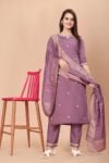 Pastel Purple Embroidered Viscose Silk Kurta Set 1