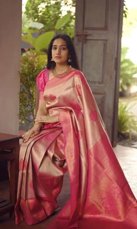 Peach Pure Soft Semi-Silk Saree with Stylish Blouse Piece