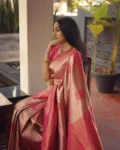 Peach Pure Soft Semi-Silk Saree Stylish Blouse Piece – Suratm 8