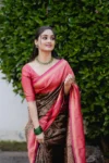 dark-green-with-peach-colour-pure-soft-semi-silk-saree 1