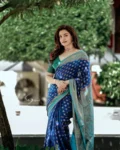 Royal Blue & Firozi Combination Pure Soft Semi Silk Saree with Attractive Blouse Piece