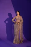 Dusty Grey Heavy Nylon Butterfly Net Saree with Sequence and Thread Work