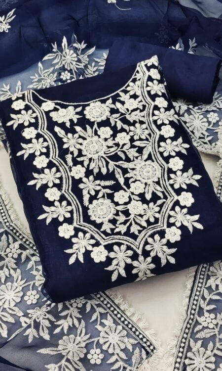 Exclusive Organza Unstitched Salwar Suit Set with Organza Dupatta