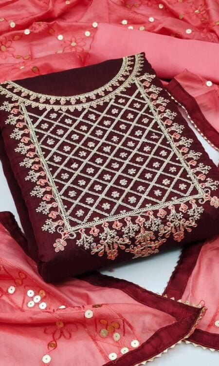 Stunning Chanderi Silk Dress Material Suit Set with Sequin Work Dupatta