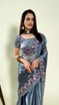 Gray Premium Jimmy cho Silk Saree with Heavy Embroidery and Sequins Work
