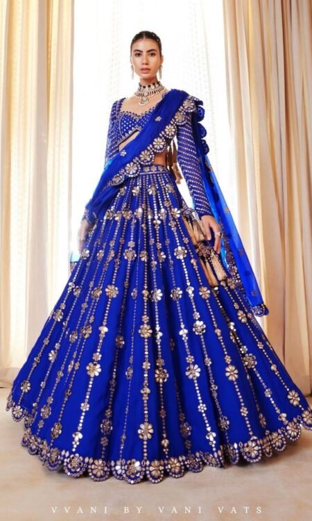 Exquisite Royal Blue Embroidered Lehenga Choli Set in Opulent Georgette