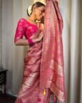 Orchid Pink Banarasi Soft Silk Saree with Zari Work and Solid Jacquard Weave
