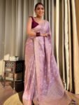 Lavender Banarasi Soft Silk Saree with Copper Zari Weaving and Brocade Blouse